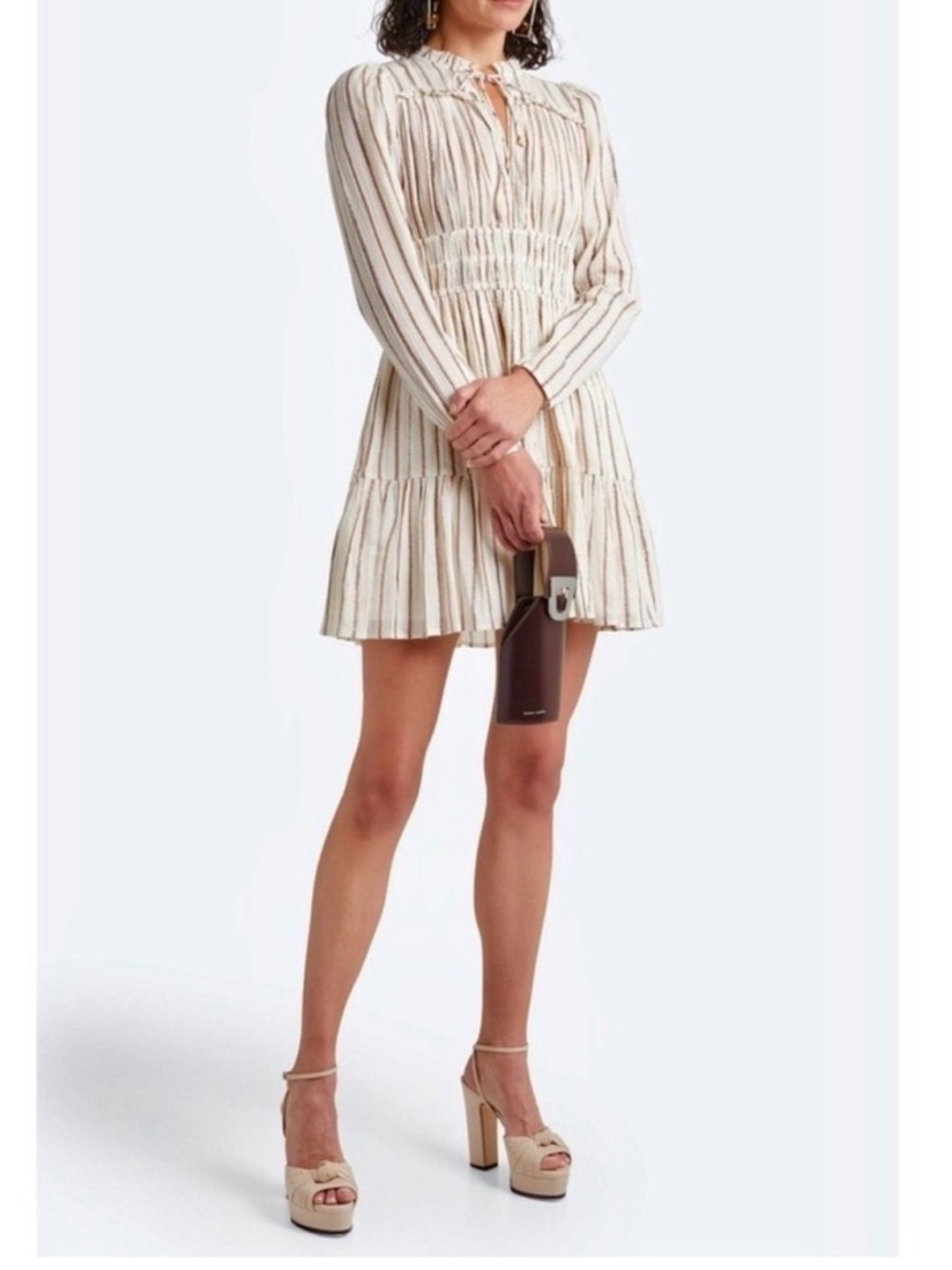 Ulla Johnson Rosalind Mini Dress Women’s Size 4 Lurex Stripe Cream NWT - Picture 2 of 13